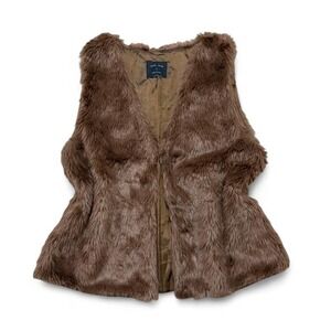 Love Tree Brown faux fur vest boho chic glam hook closure size 2X plus size